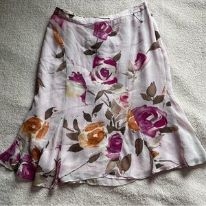 Banana Republic Floral Midi Skirt - Pink, Orange, and Brown